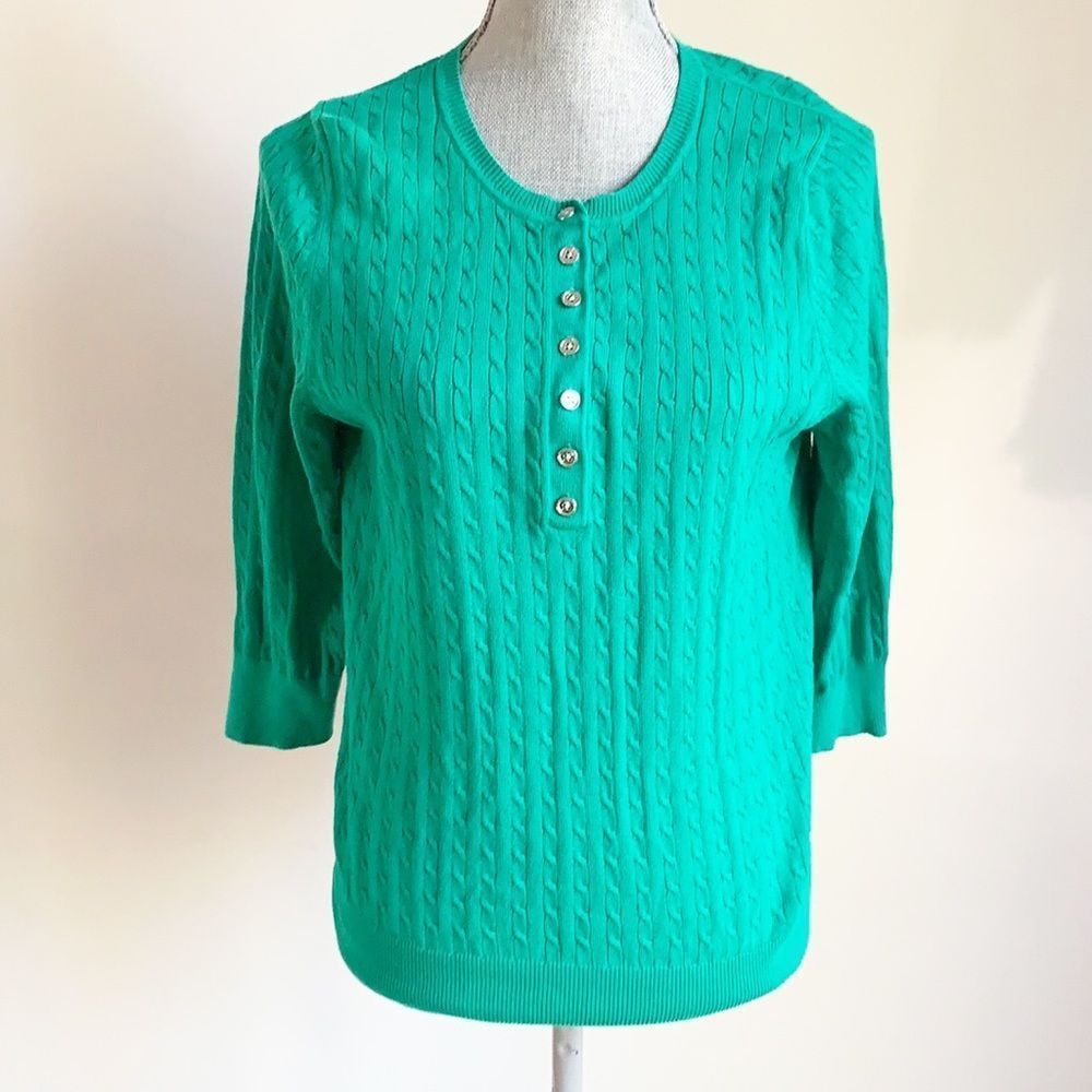 90s country core cable knit pull over green sweater